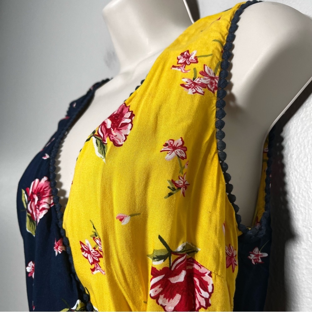 eShakti Wayward Fancies Women Dress Medium Blue Yellow Floral Wrap Summer - Picture 5 of 10